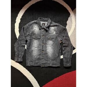 Southpole Men's Denim Jacket Distressed Black – Size L – Y2K Biker Moto Style